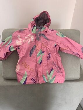 MEC Pink Kids Hooded Raincoat with Leaf Print